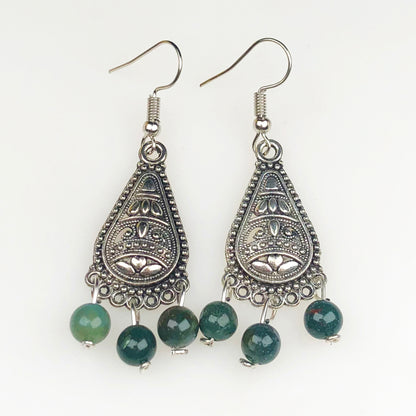 Natural Gemstone Green Ocean Jasper Earrings for Women and Girls