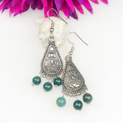 Natural Gemstone Green Ocean Jasper Earrings for Women and Girls