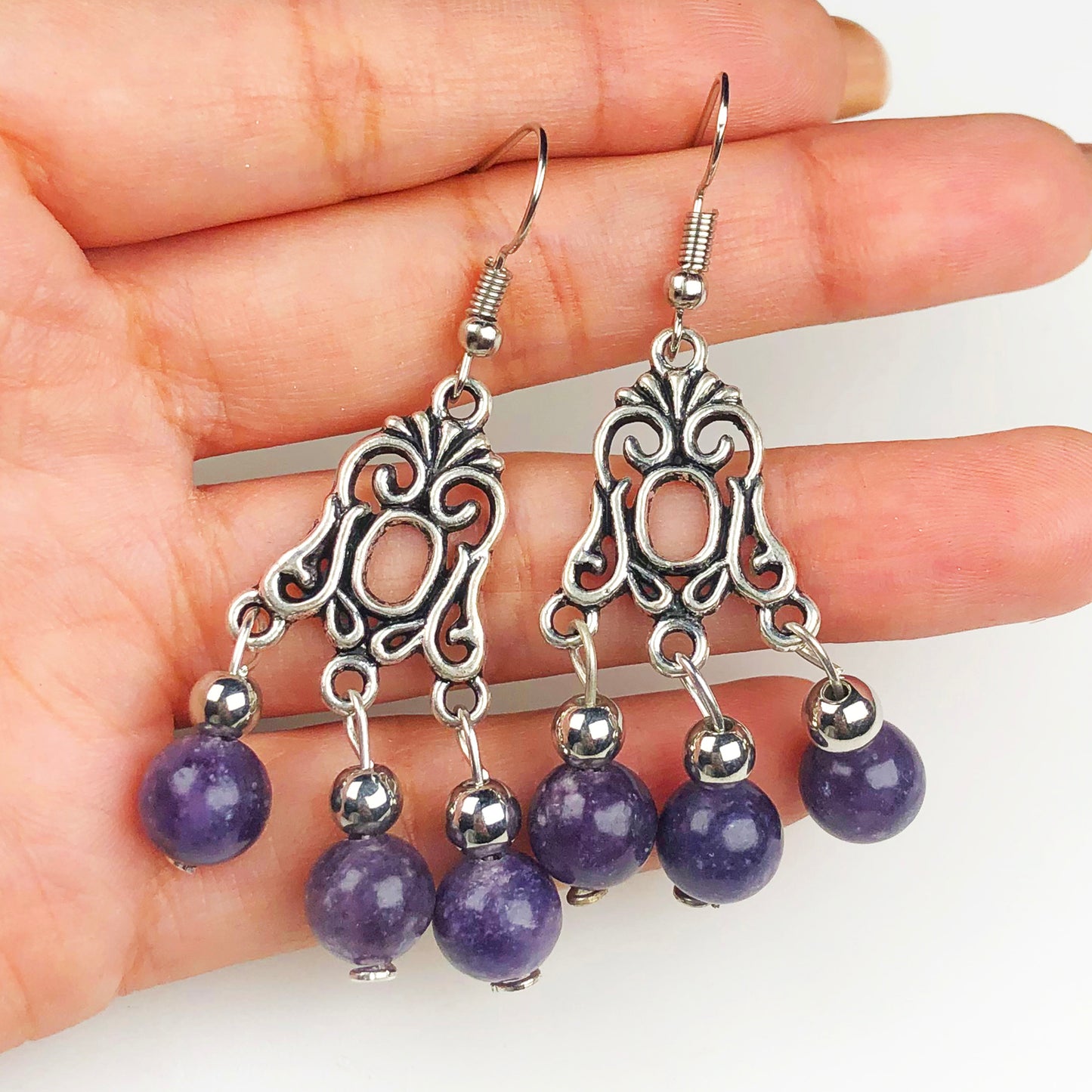 Natural Gemstone Amethyst Earrings for Women and Girls