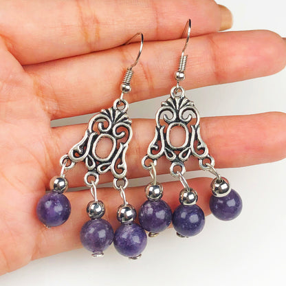 Natural Gemstone Amethyst Earrings for Women and Girls