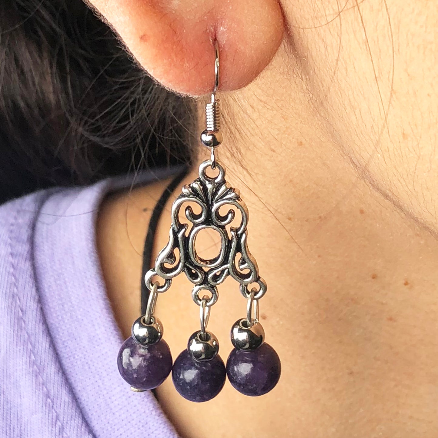 Natural Gemstone Amethyst Earrings for Women and Girls