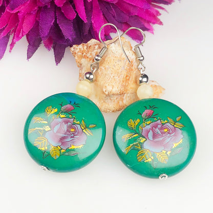 Natural Gemstone Expressive Agate abd Tensa Beads Earrings for Women and Girls