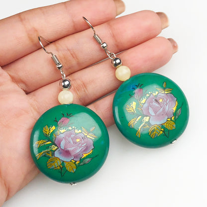 Natural Gemstone Expressive Agate abd Tensa Beads Earrings for Women and Girls