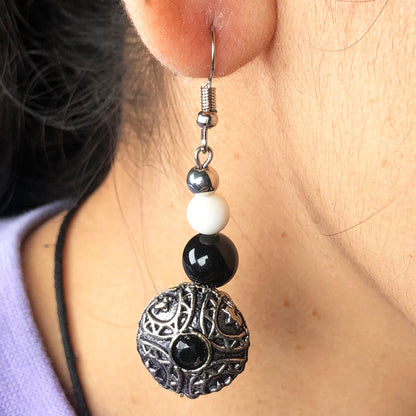 Natural Gemstone Dazzling Obsidian and Onyx Earrings for Women and Girls