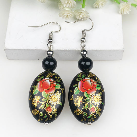 Natural Gemstone Gracious Obsidian and Tensa Beads Earrings for Women and Girls