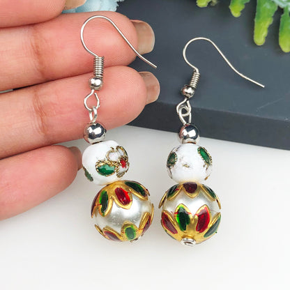 Natural Gemstone Elegant White Glass Beads Earrings for Women and Girls