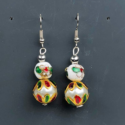 Natural Gemstone Elegant White Glass Beads Earrings for Women and Girls