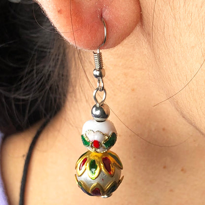 Natural Gemstone Elegant White Glass Beads Earrings for Women and Girls