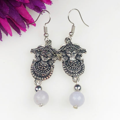Natural Gemstone Dazzling White Agate Earrings for Women and Girls