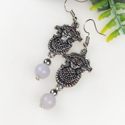 Natural Gemstone Dazzling White Agate Earrings for Women and Girls