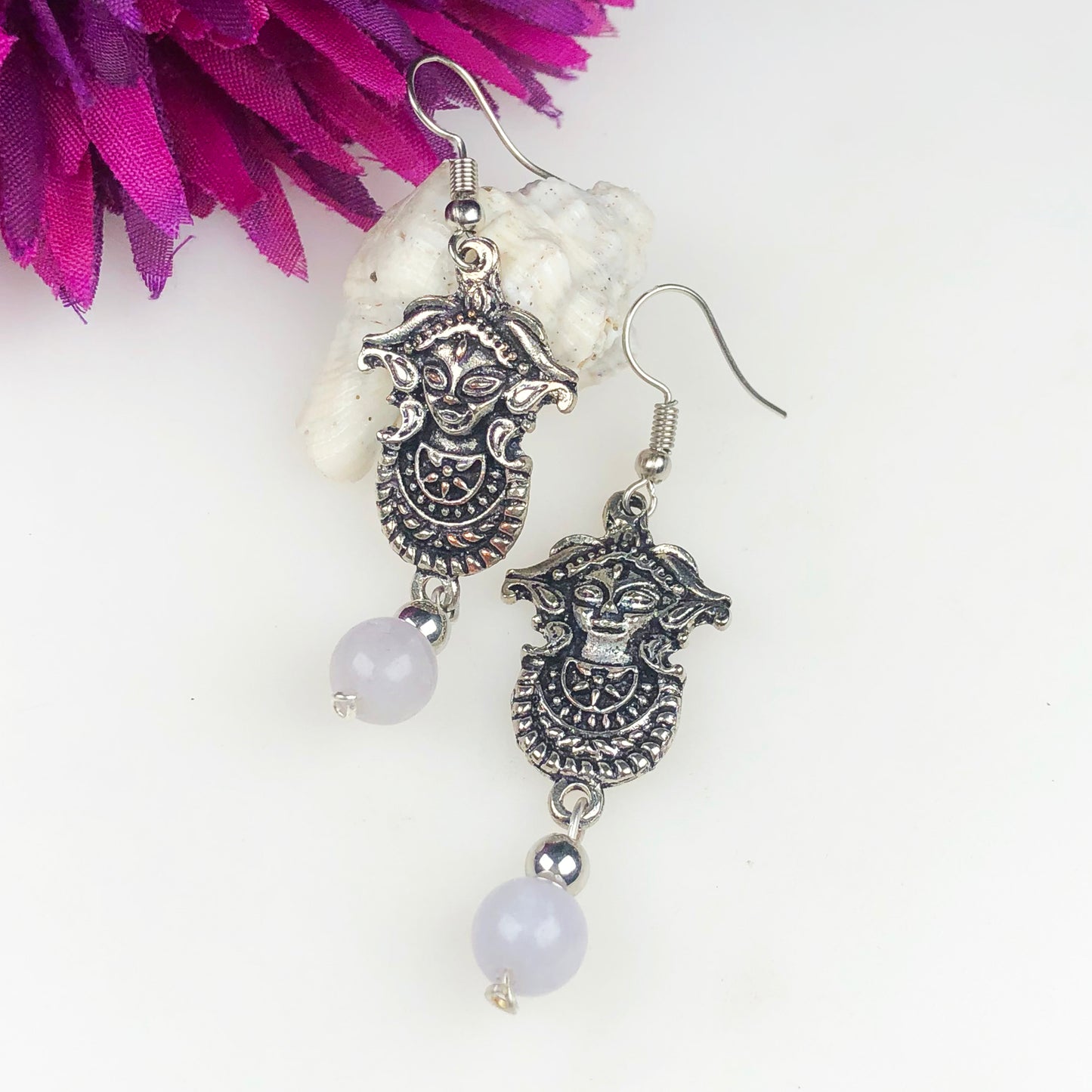 Natural Gemstone Dazzling White Agate Earrings for Women and Girls