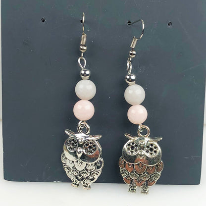 Natural Gemstone Incredible Pink Ruby and Obsidian Earrings for Women and Girls