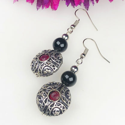 Natural Gemstone Wonderful Red Ruby and Obsidian Earrings for Women and Girls