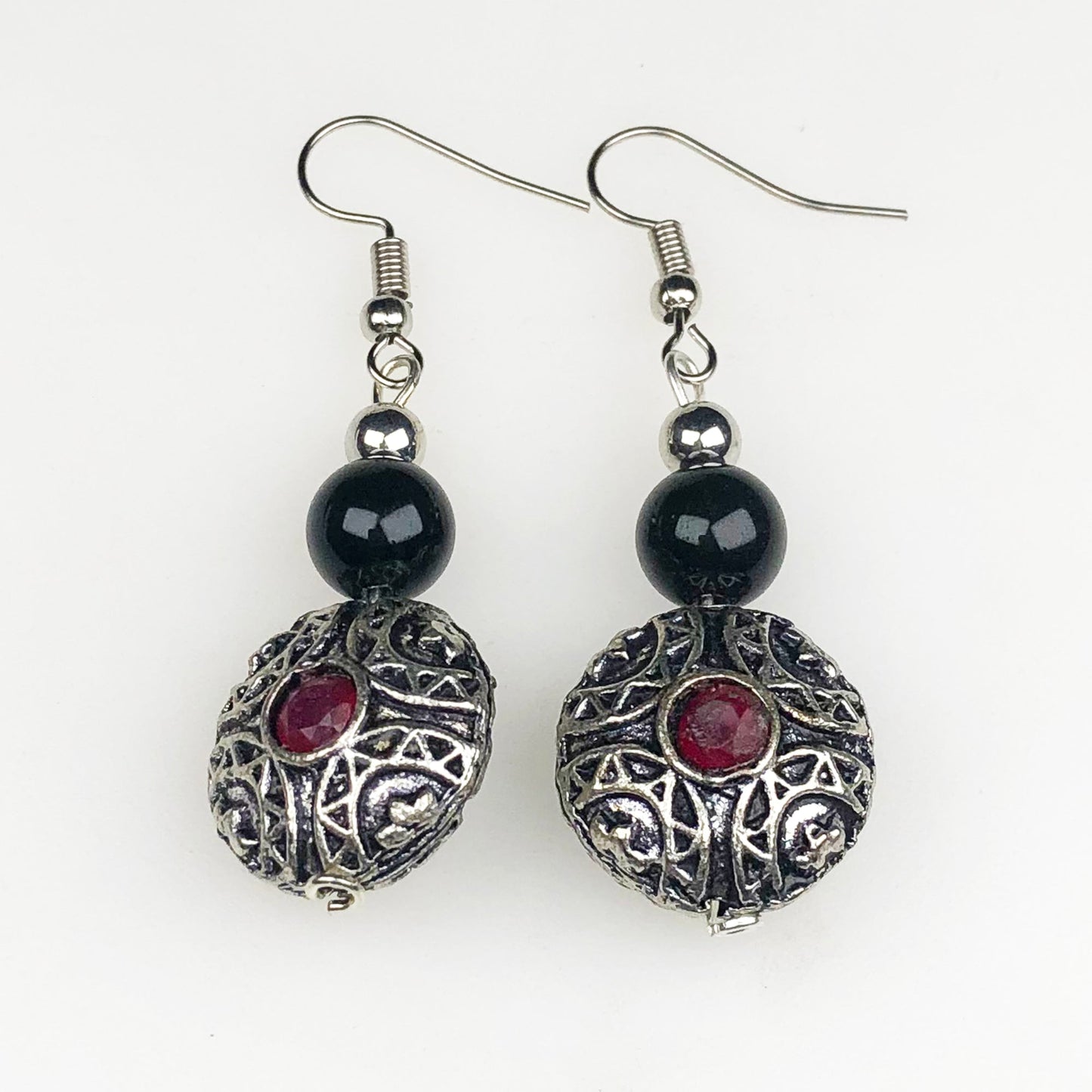 Natural Gemstone Wonderful Red Ruby and Obsidian Earrings for Women and Girls