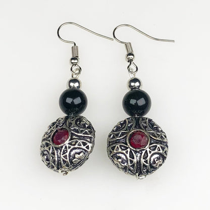 Natural Gemstone Wonderful Red Ruby and Obsidian Earrings for Women and Girls