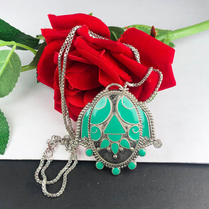 Green Tibet Silver Necklace Healing for Women and Girls Pendant