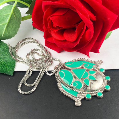 Green Tibet Silver Necklace Healing for Women and Girls Pendant