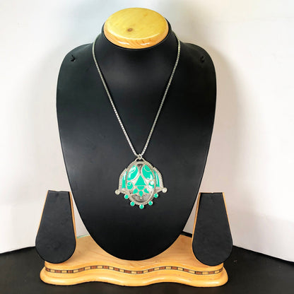 Green Tibet Silver Necklace Healing for Women and Girls Pendant