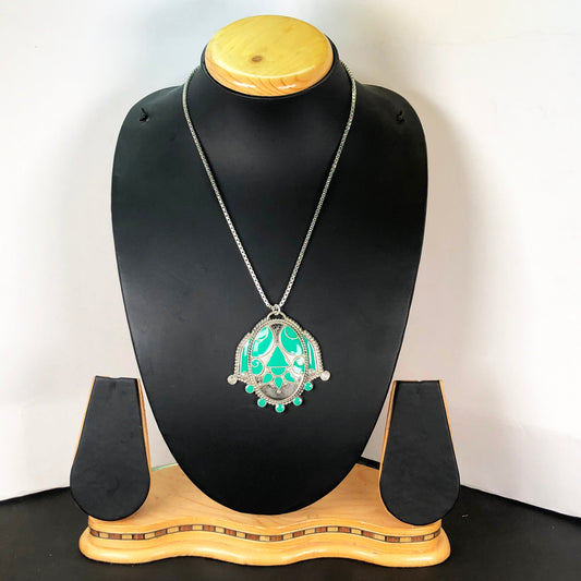 Green Tibet Silver Necklace Healing for Women and Girls Pendant