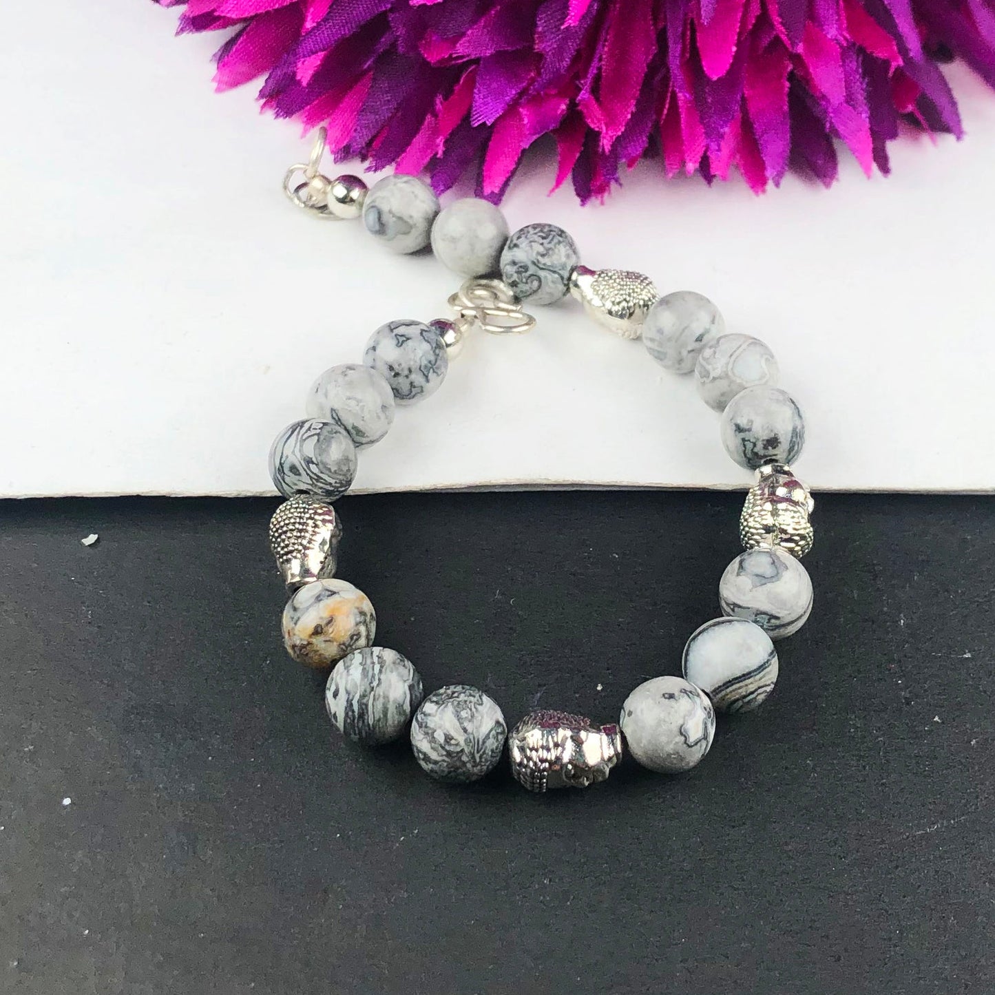 Gorgeous Grey Jasper Bracelet Healing  Adjustable