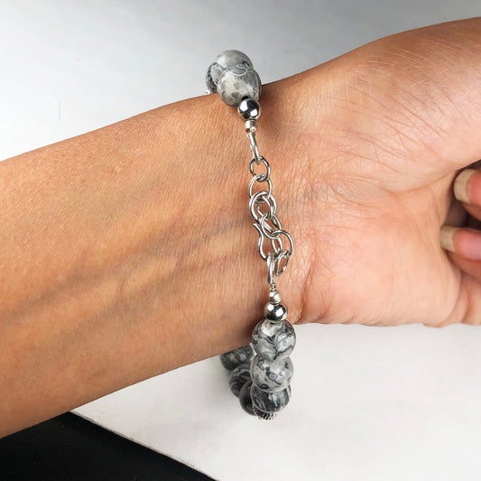 Gorgeous Grey Jasper Bracelet Healing  Adjustable