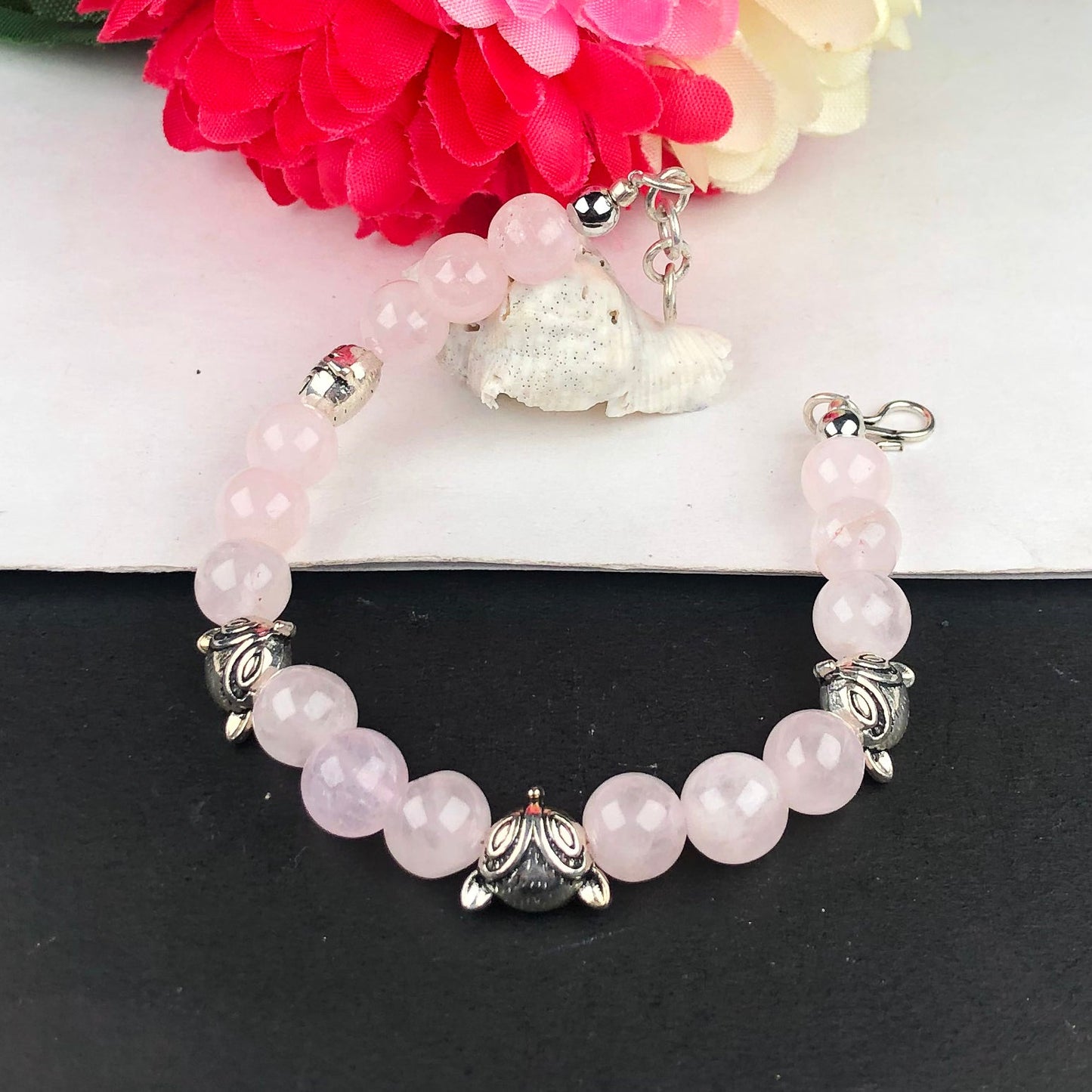 Modern Pink Rose Quartz Bracelet Healing  Adjustable