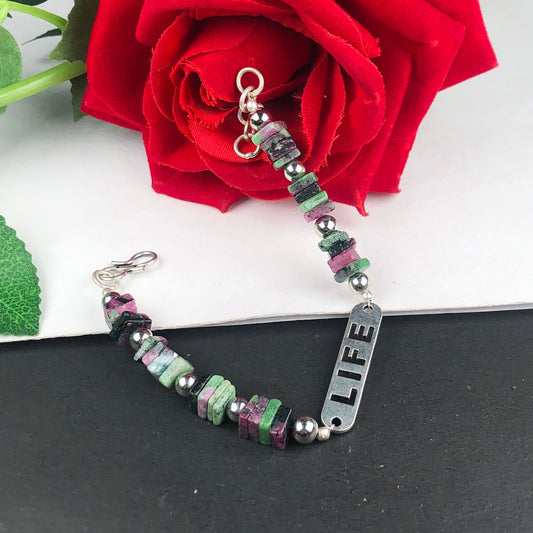 One of a kind Green Ruby Ziosite Bracelet Healing  Adjustable
