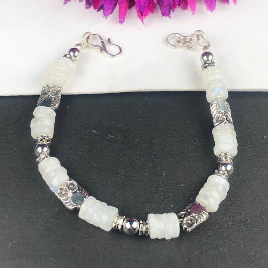 Amazing White Blue Flash Moonstone Healing Bracelet  Adjustable