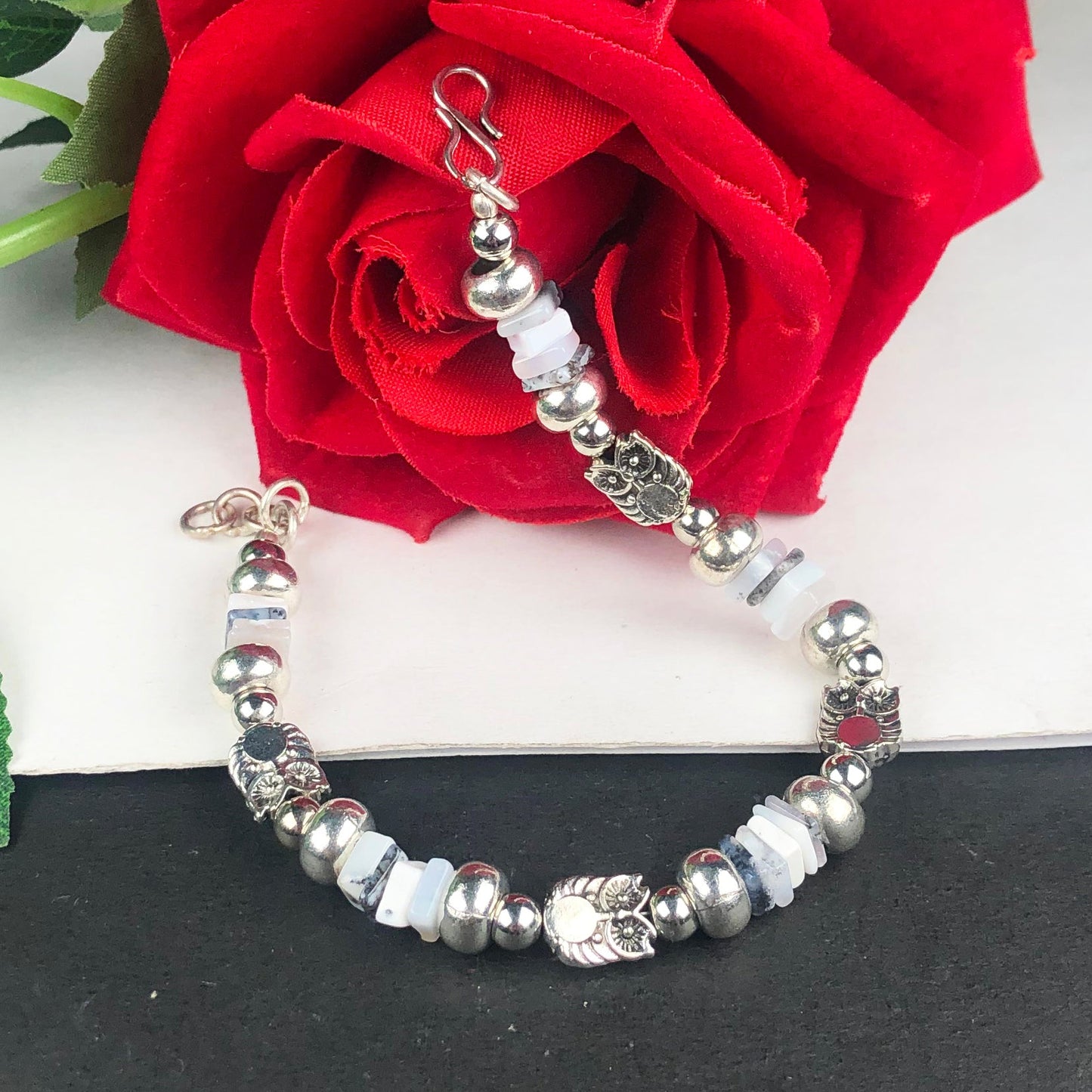 Elegant White Dendrite Opal Healing  Adjustable