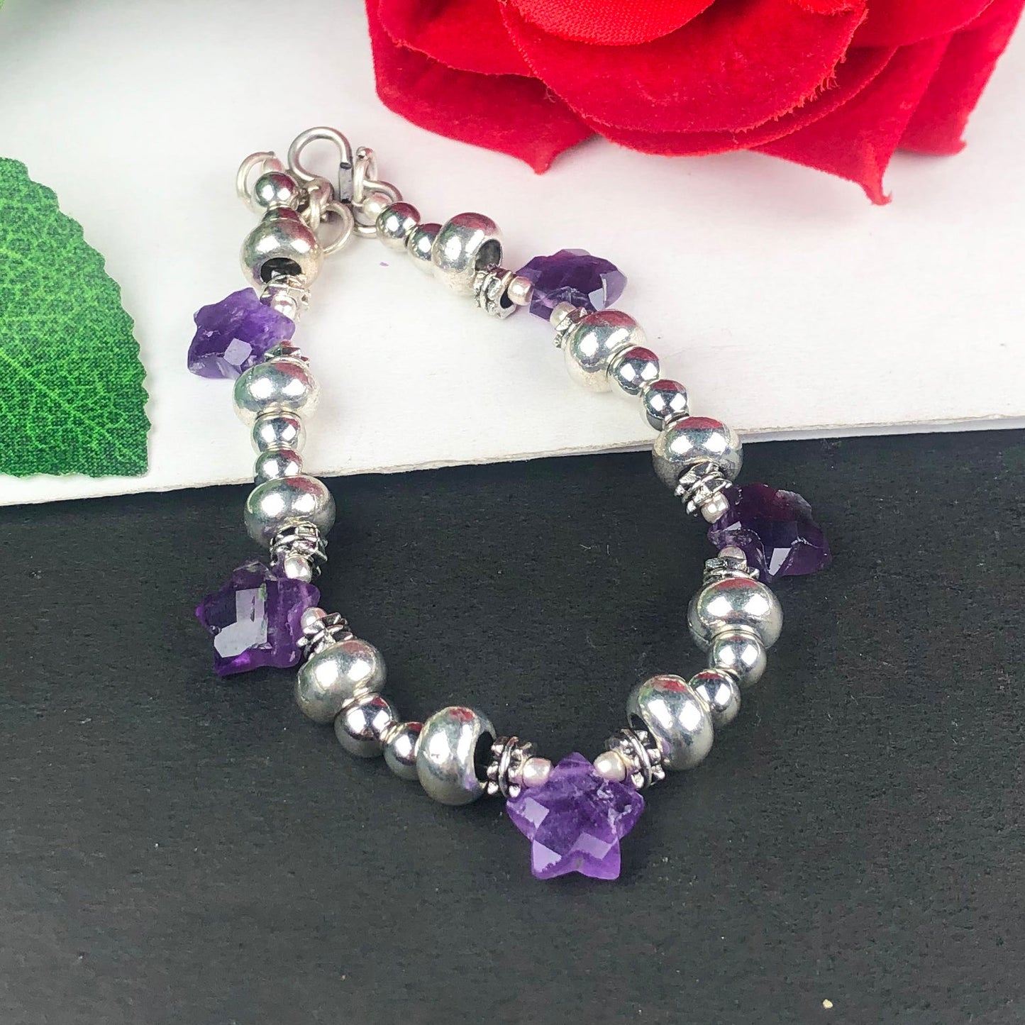 Fashionable Purple Amethyst Healing Bracelet  Adjustable