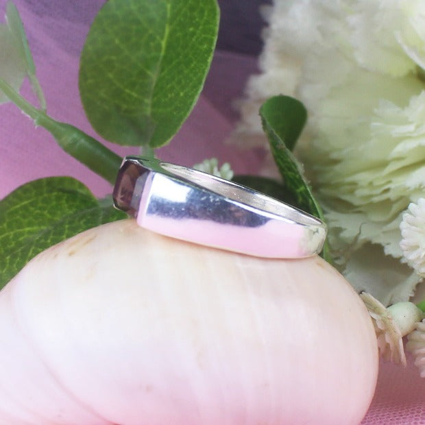 Modern Gemstone Smoky Quartz Ring Main Metal Brass, Silver Coated