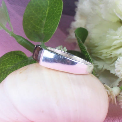 Modern Gemstone Smoky Quartz Ring Main Metal Brass, Silver Coated