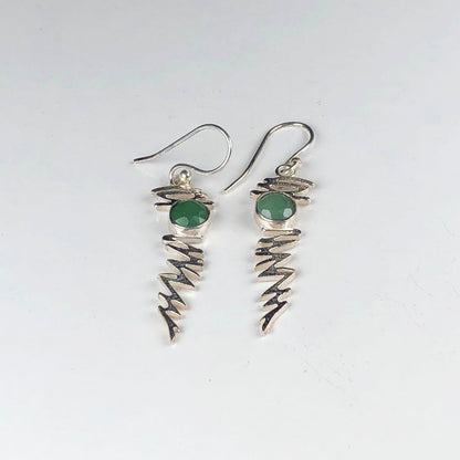Fashionable Green Aventurine Earrings Made of Brass Silver Polished Danglers