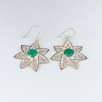 Fabulous Green Onyx Earrings Made of Brass Silver Polished Danglers
