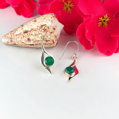 Stunning Green Onyx Earrings Made of Brass Silver Polished Danglers