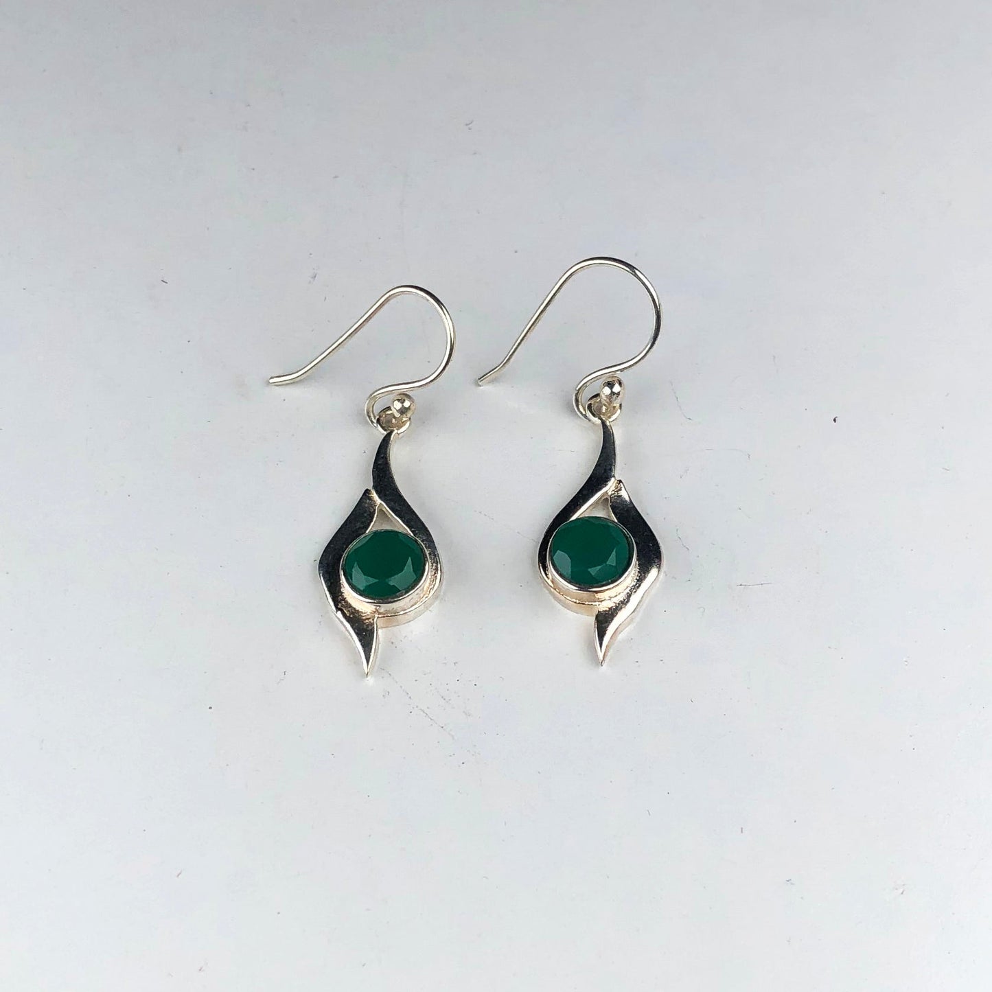 Stunning Green Onyx Earrings Made of Brass Silver Polished Danglers