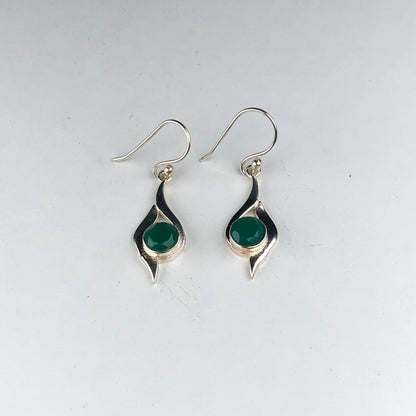 Stunning Green Onyx Earrings Made of Brass Silver Polished Danglers