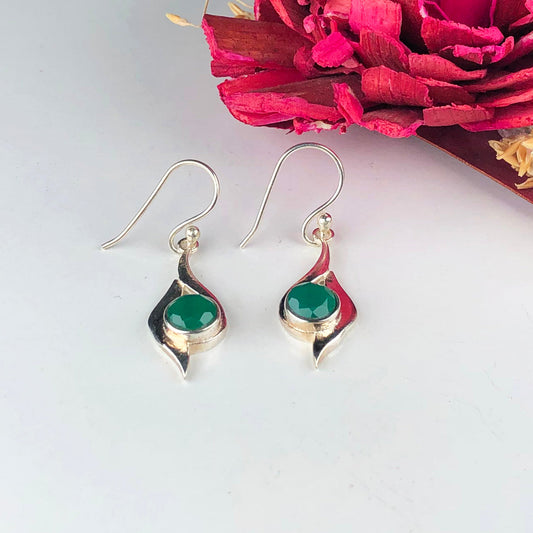Stunning Green Onyx Earrings Made of Brass Silver Polished Danglers