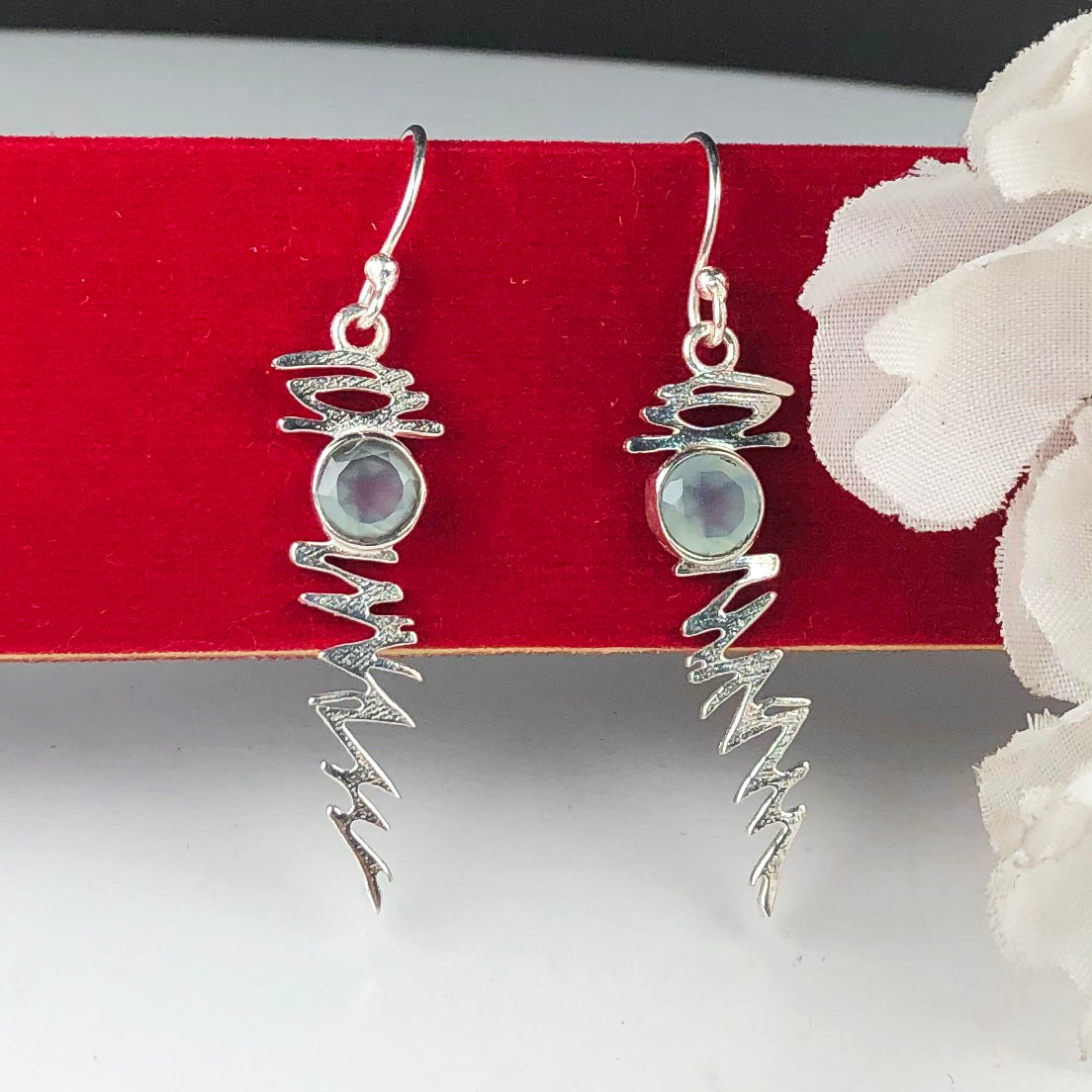 Awesome Blue Opal Earrings Made of Brass Silver Polished Danglers