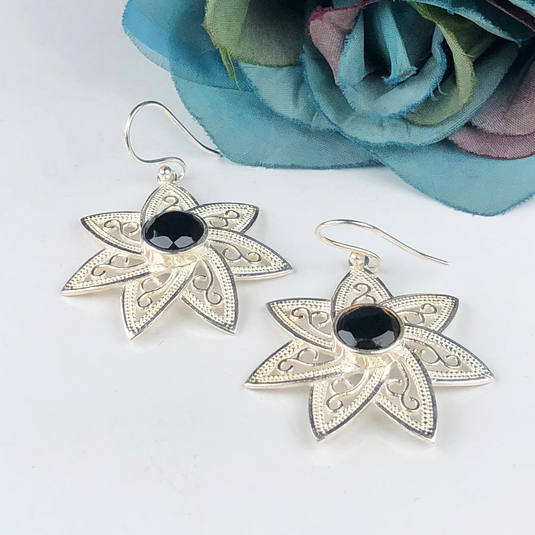 Modern Black Spinel Earrings Made of Brass Silver Polished Danglers