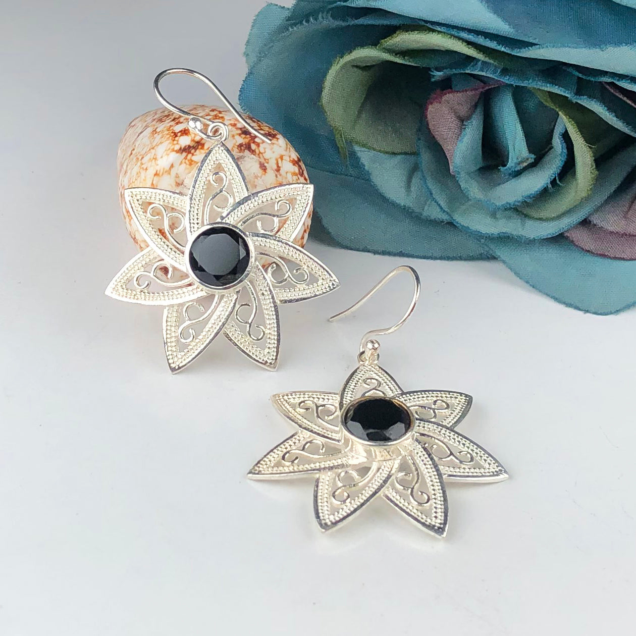 Modern Black Spinel Earrings Made of Brass Silver Polished Danglers