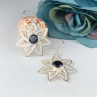Modern Black Spinel Earrings Made of Brass Silver Polished Danglers