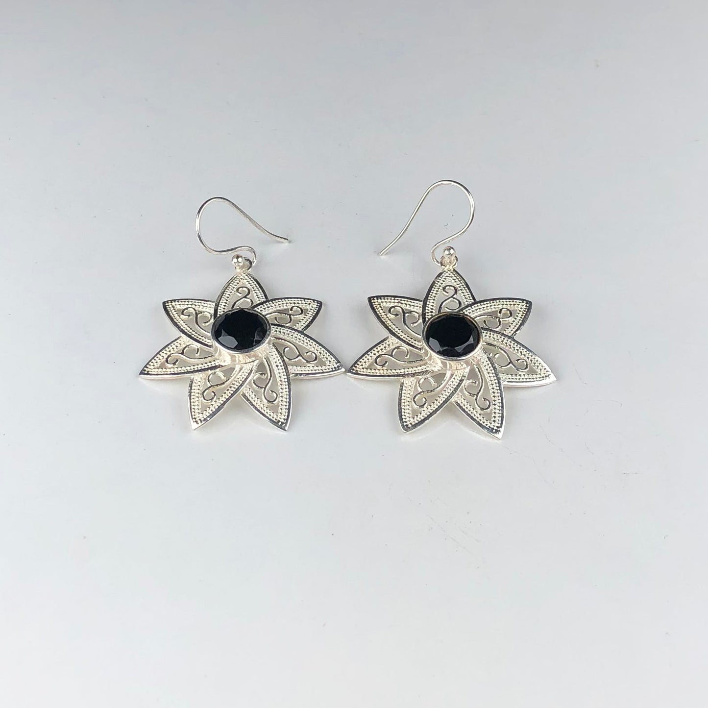 Modern Black Spinel Earrings Made of Brass Silver Polished Danglers