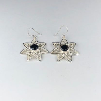 Modern Black Spinel Earrings Made of Brass Silver Polished Danglers