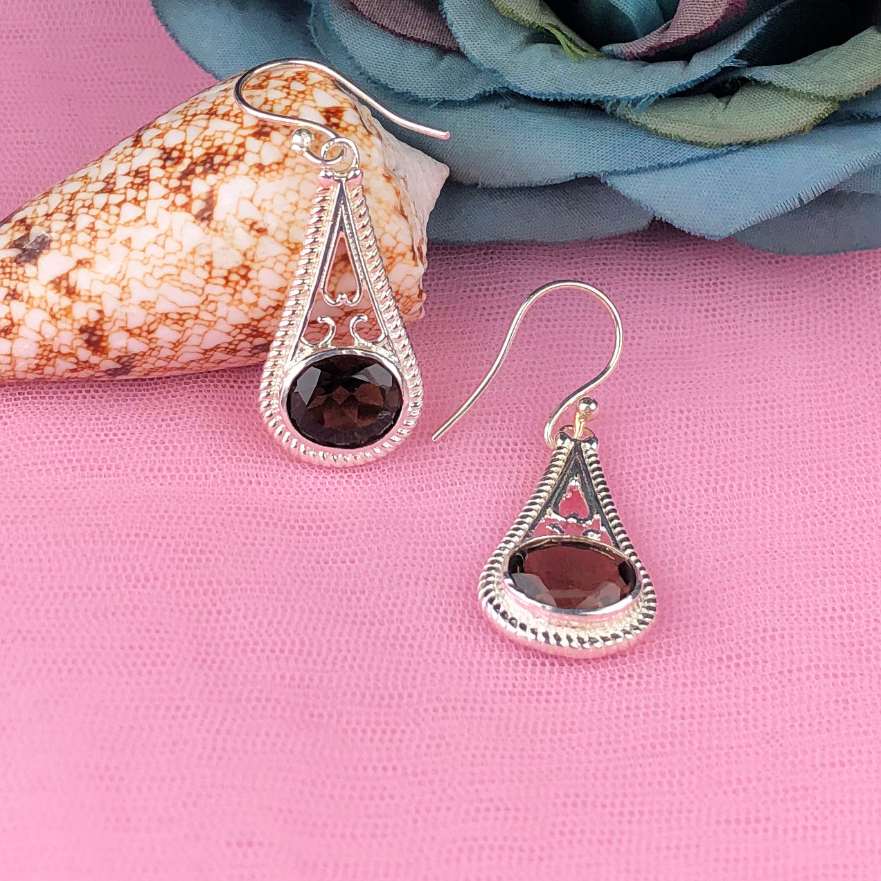 Stunning Brown Smoky Quartz Earrings Made of Brass Silver Polished Danglers
