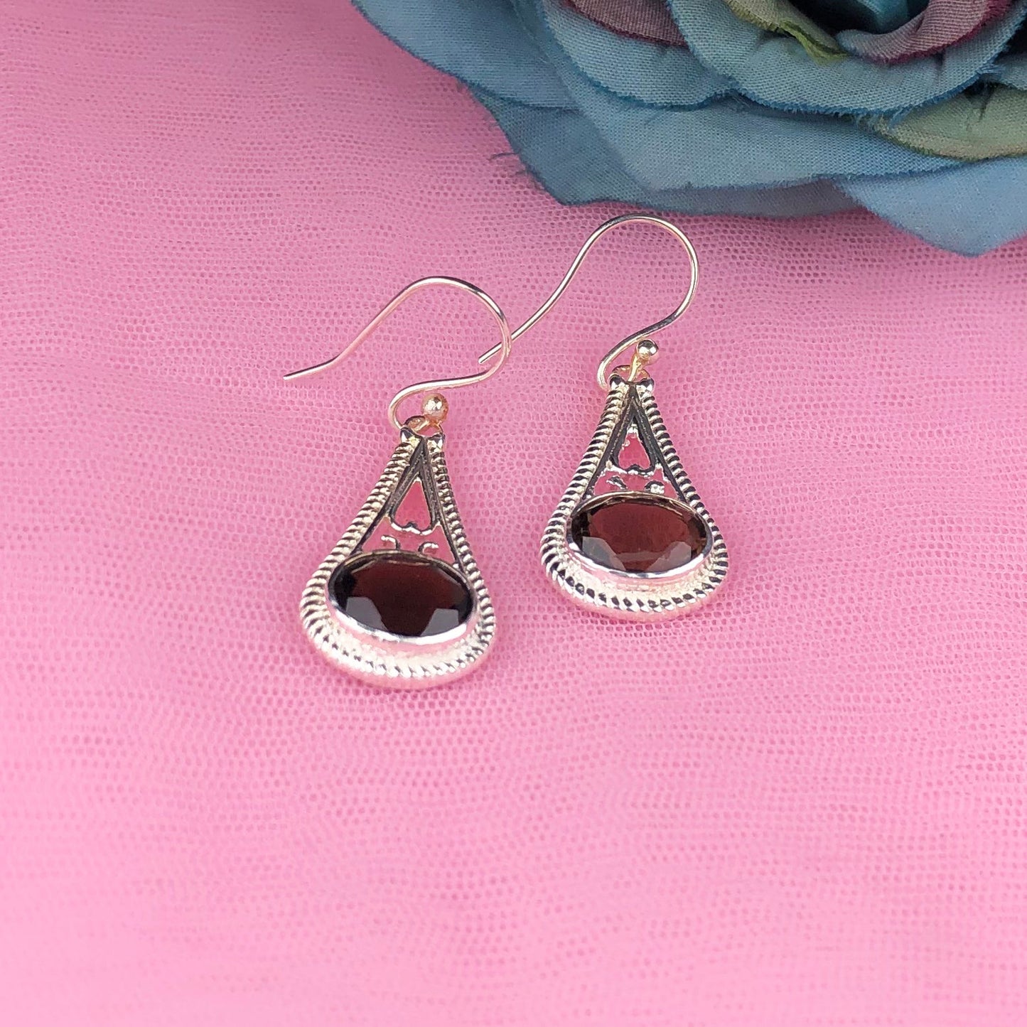 Stunning Brown Smoky Quartz Earrings Made of Brass Silver Polished Danglers