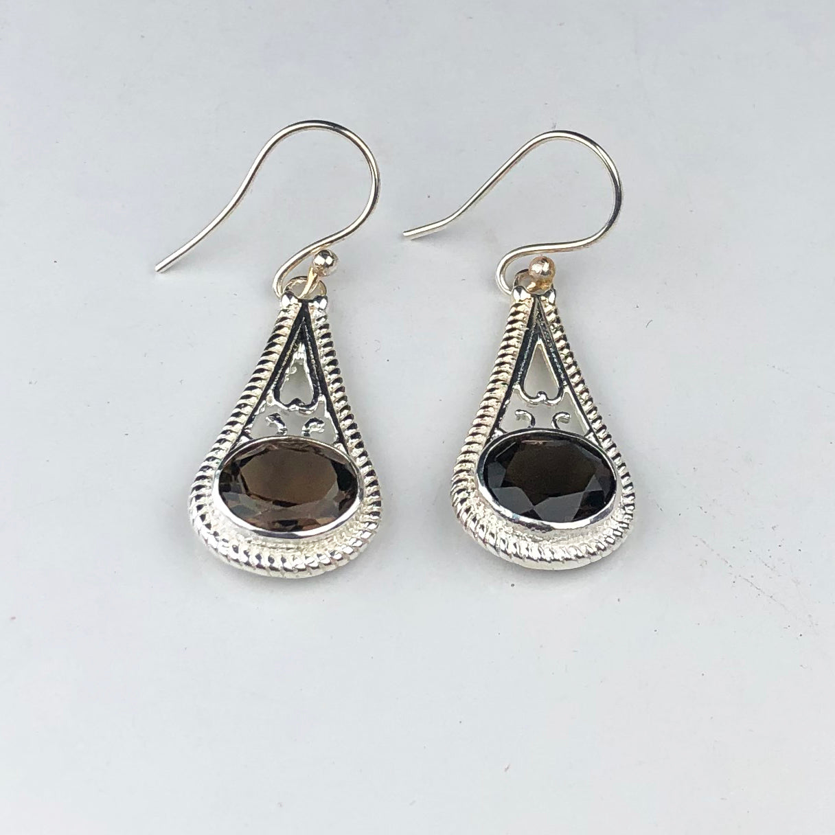 Stunning Brown Smoky Quartz Earrings Made of Brass Silver Polished Danglers