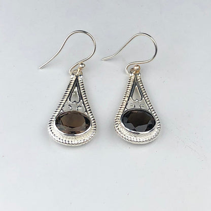 Stunning Brown Smoky Quartz Earrings Made of Brass Silver Polished Danglers