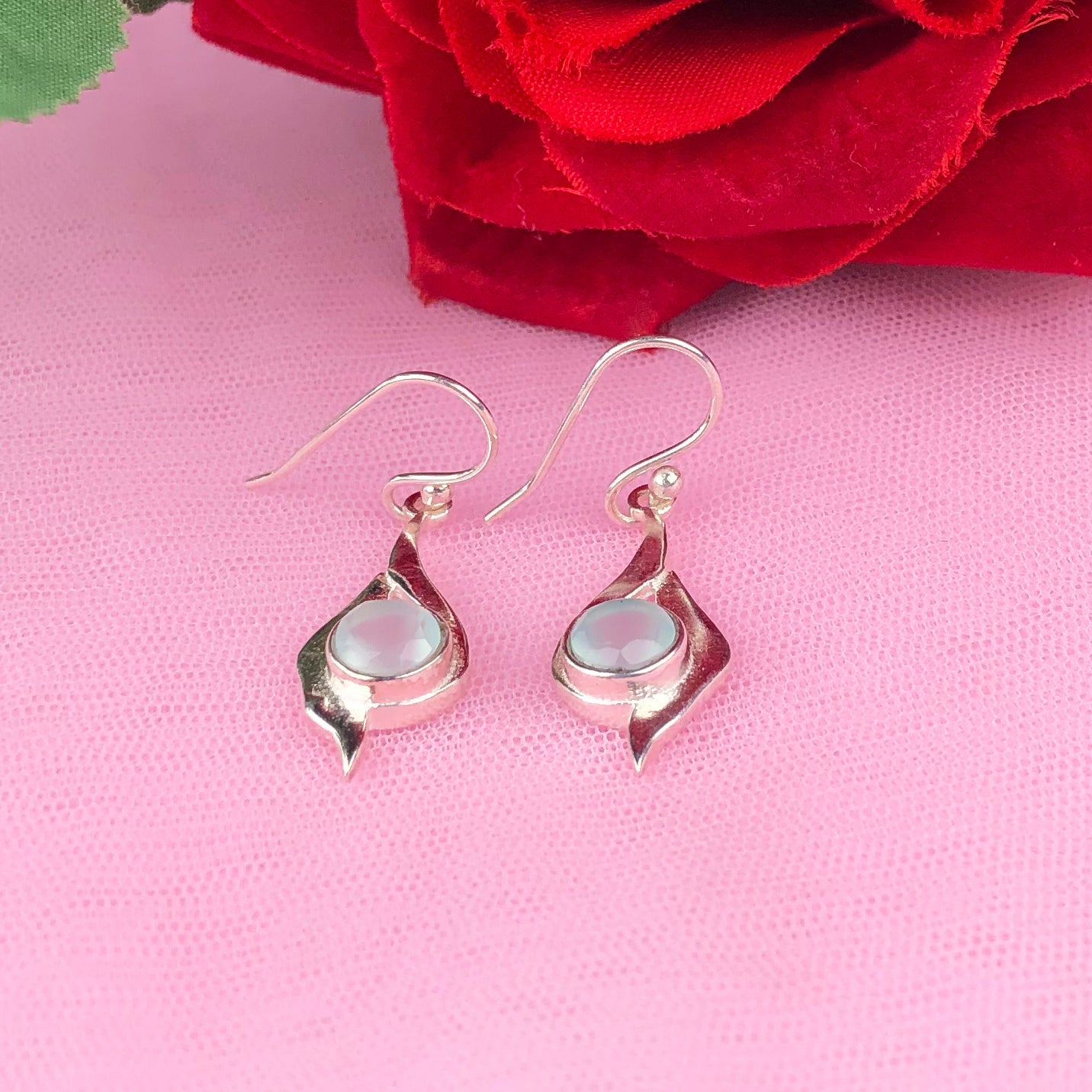 Wonderful Blue Opal Earrings Made of Brass Silver Polished Danglers