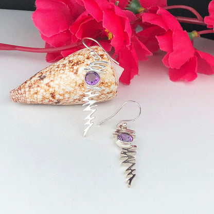 One of a kind Purple Amethyst Earrings Made of Brass Silver Polished Danglers